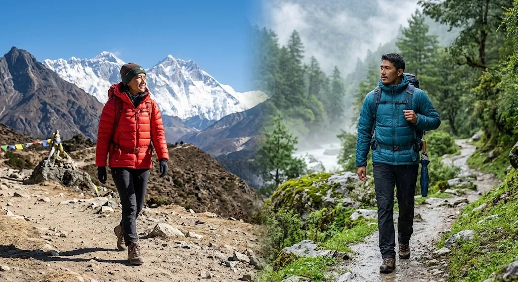 Down Jacket vs. Synthetic Jacket for Trekking